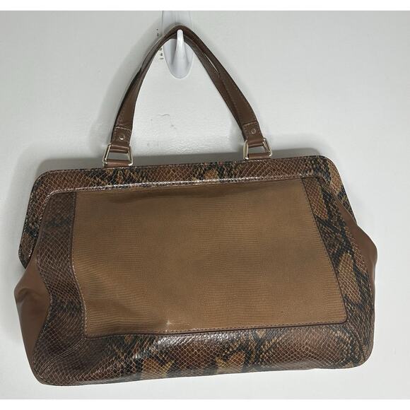 COLE HAAN Large Tan Leather Reptile Trip Handel Satchel Doctors Bag - Picture 8 of 12